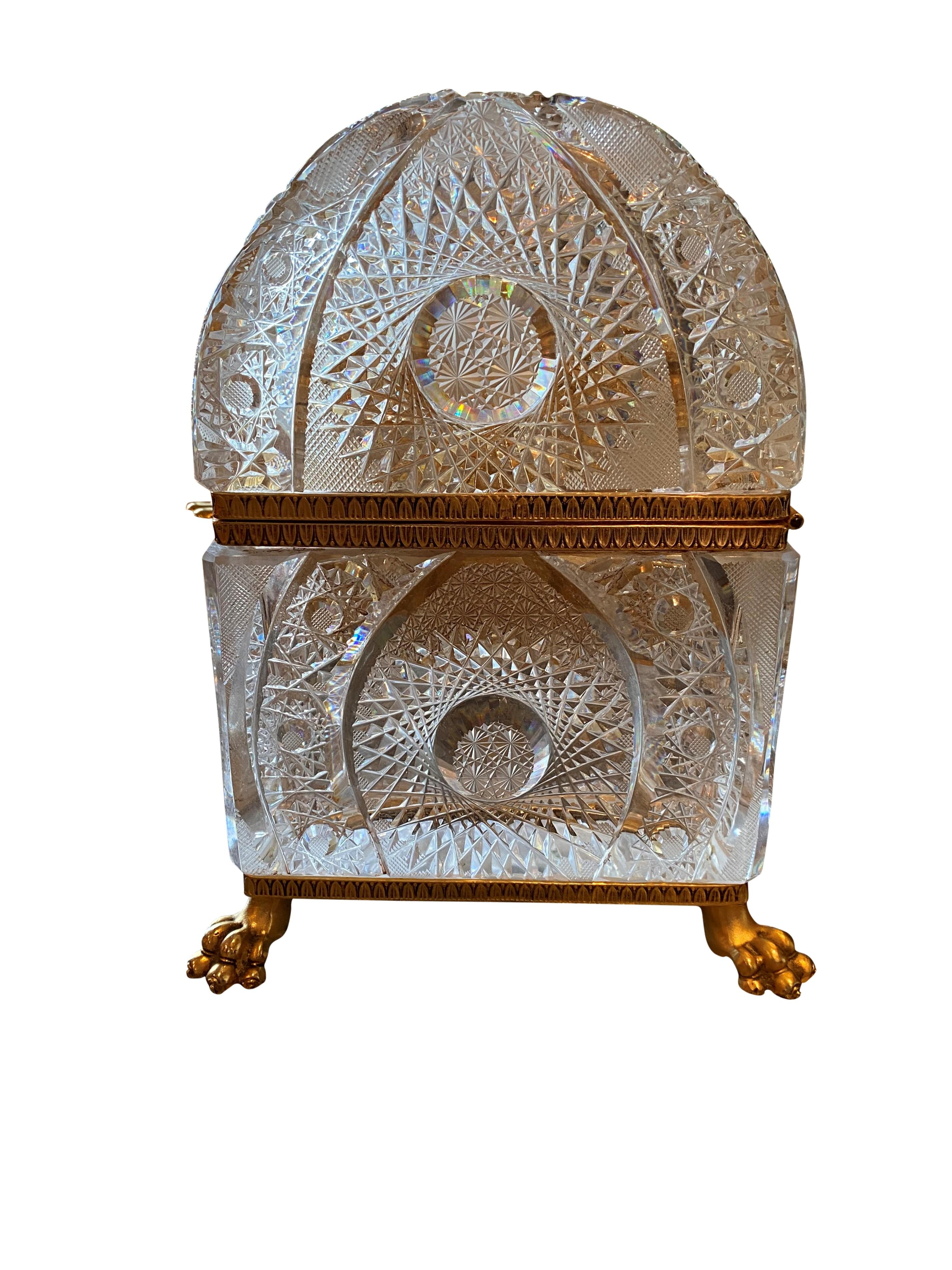 French Gilt Bronze Mounted Cut Glass Domed Casket Cristal Frères, Martin Benito In Good Condition In London, GB