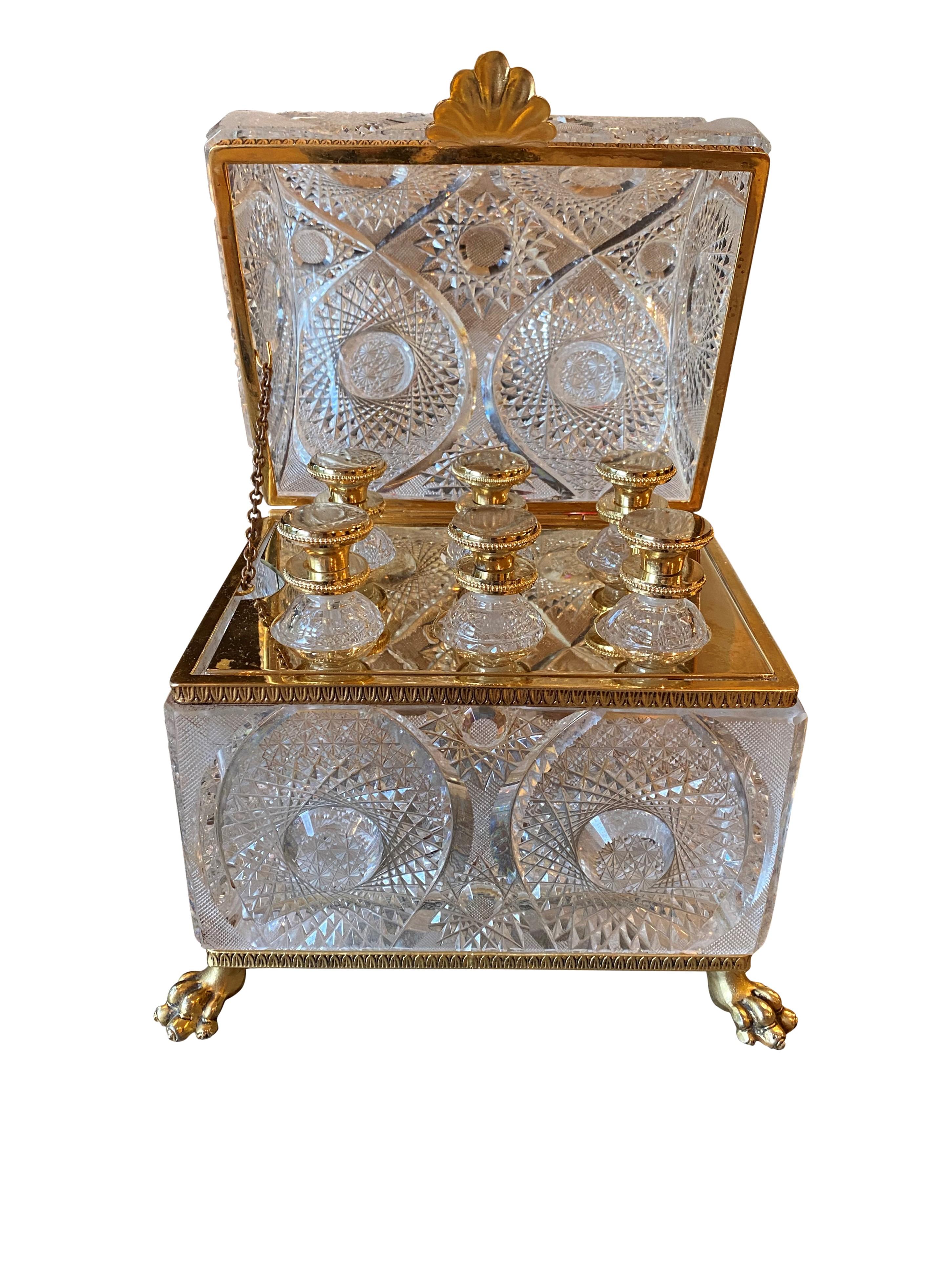 20th Century French Gilt Bronze Mounted Cut Glass Domed Casket Cristal Frères, Martin Benito