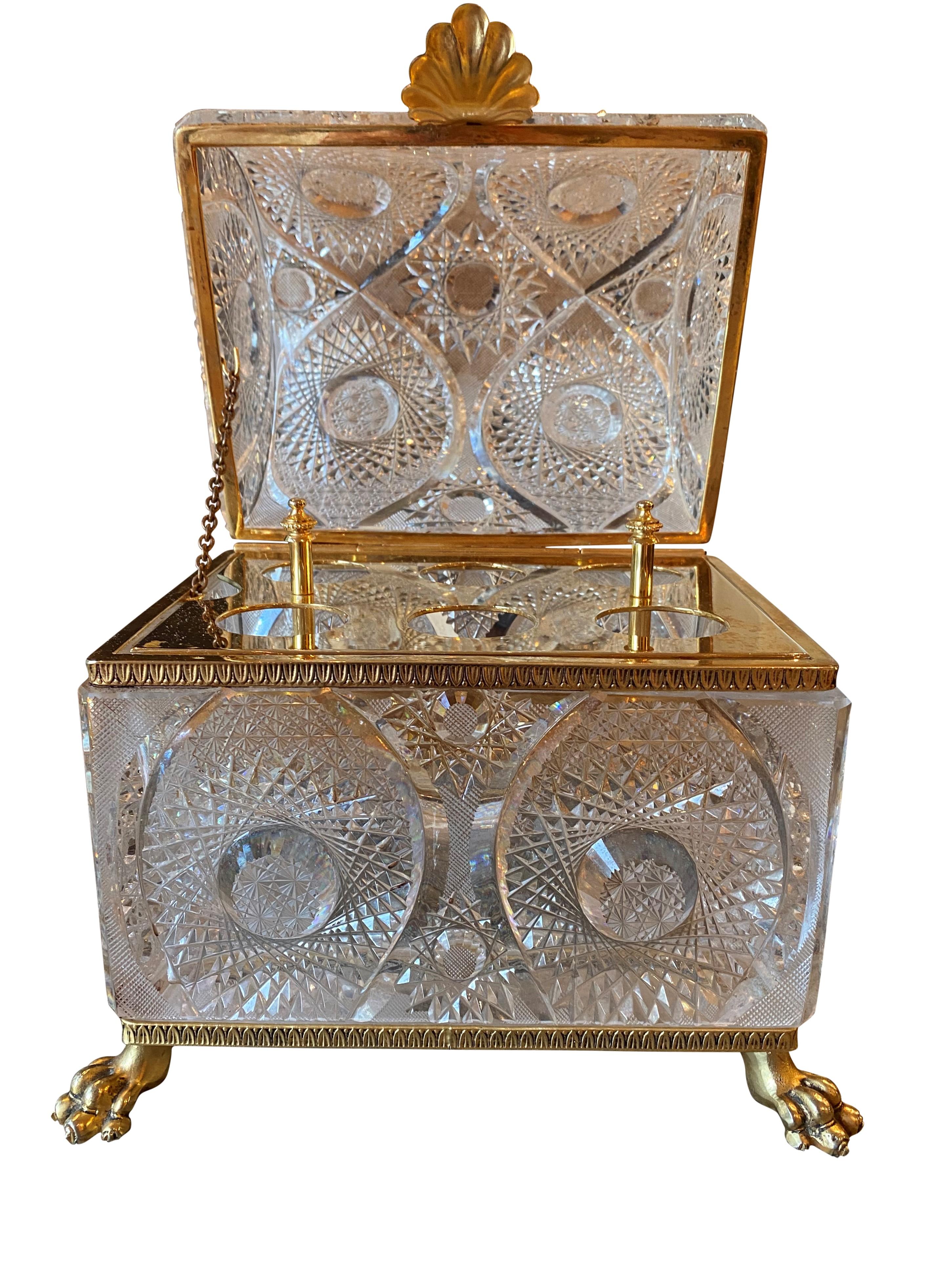 French Gilt Bronze Mounted Cut Glass Domed Casket Cristal Frères, Martin Benito 4