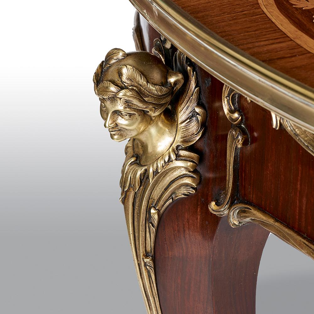 Ormolu French Gilt Bronze-Mounted Kingwood, and Satinwood Marquetry Center Table