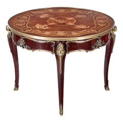 French Gilt Bronze-Mounted Kingwood, and Satinwood Marquetry Center Table