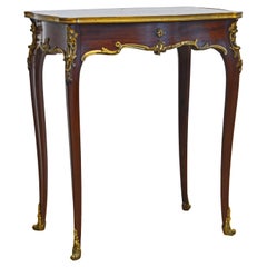 Antique French Gilt Bronze Mounted Louis XV Style Parquetry Table with Concealed Drawer