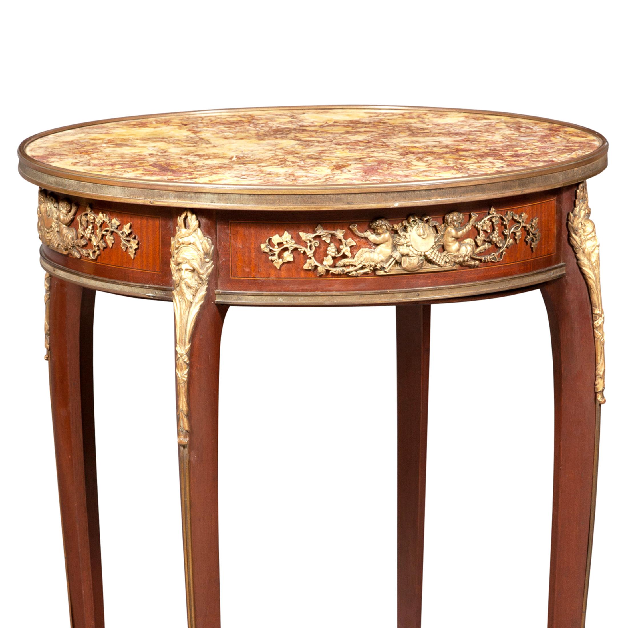 19th Century French Gilt Bronze Mounted Mahogany Bouillotte Marble-Top Table For Sale