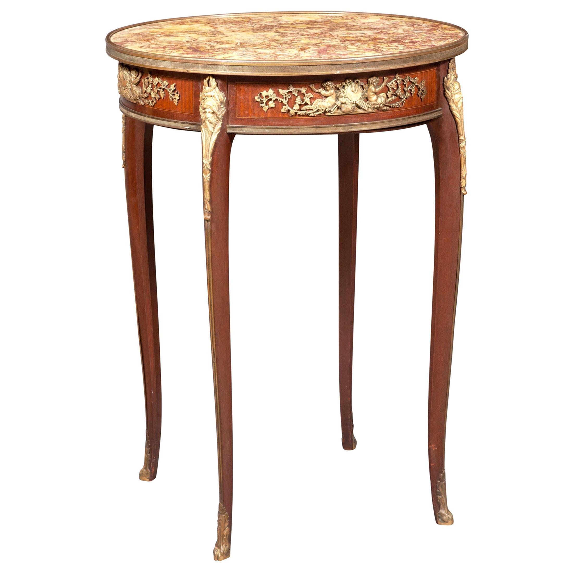 French Gilt Bronze Mounted Mahogany Bouillotte Marble-Top Table For Sale