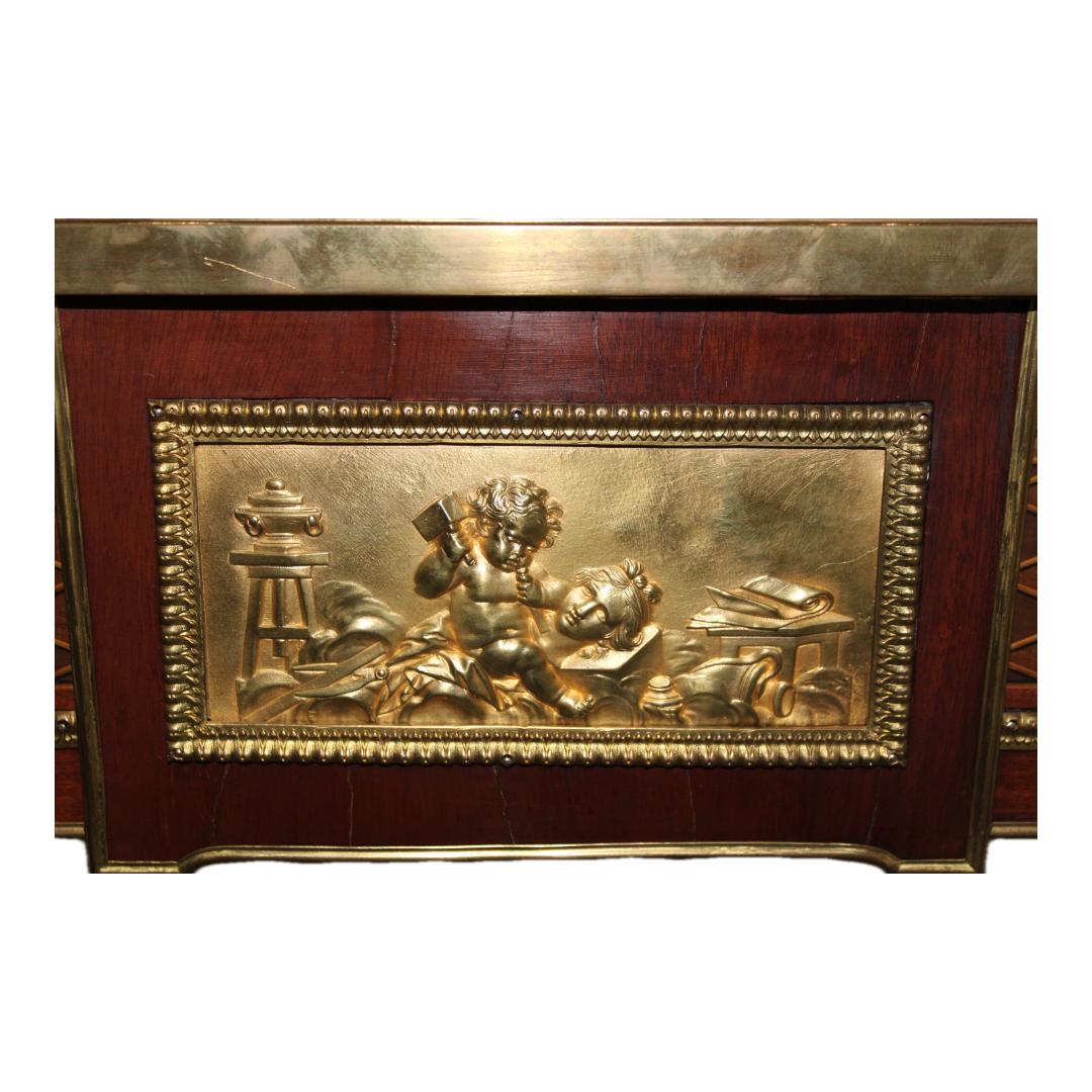 Louis XVI Gilt Bronze Mahogany Parquetry Bureau Plat In Good Condition For Sale In San Francisco, CA