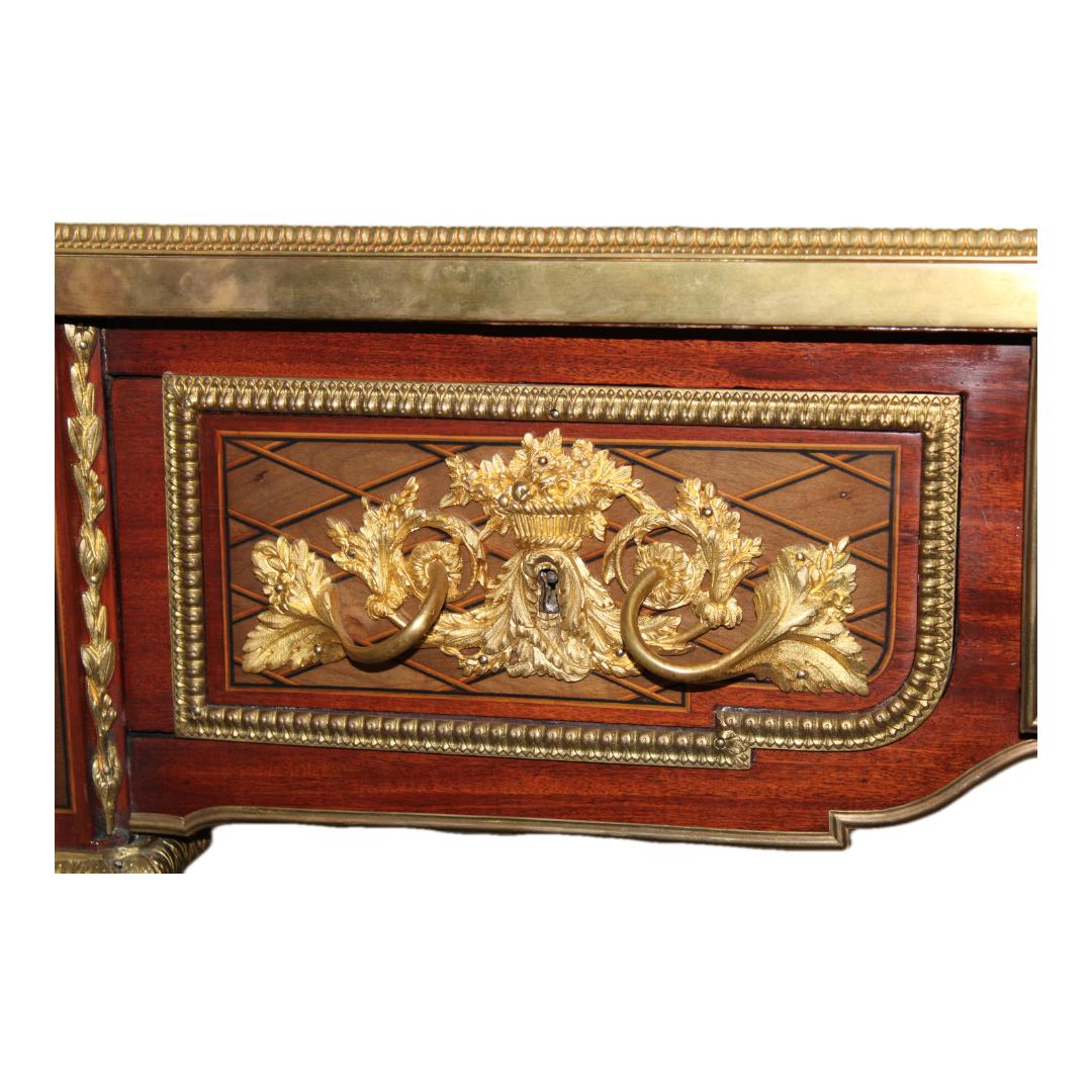 Louis XVI Gilt Bronze Mahogany Parquetry Bureau Plat For Sale 4