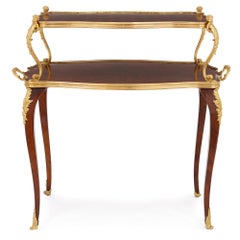 French Gilt Bronze Mounted Parquetry Two-Tiered Tea Table