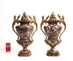 French Gilt Bronze Mounted Rouge Marble Covered Urns, Att. François Linke