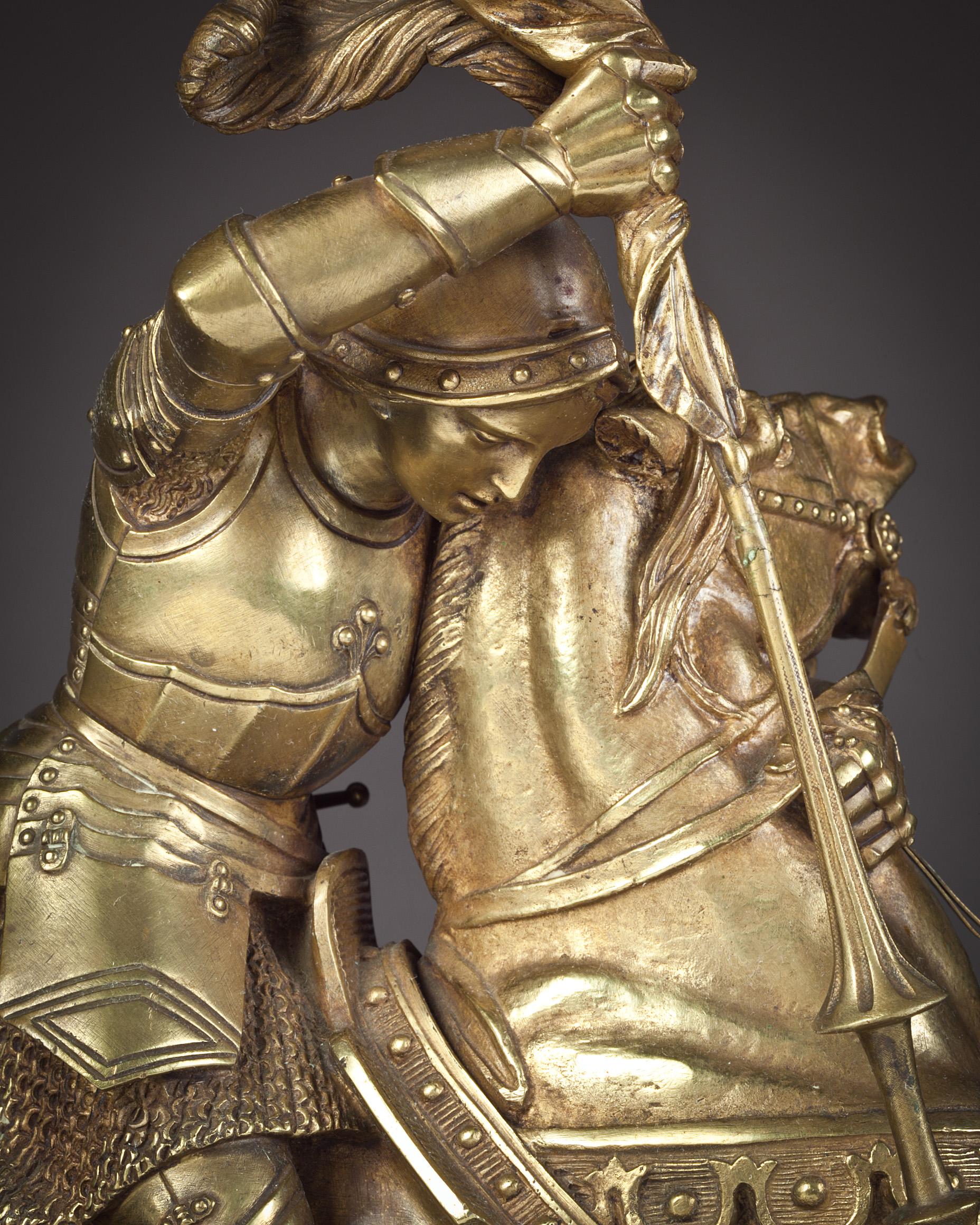 Vergoldete französische Bronzestatue des „Joan of Arc, der die Engländer besiegt“, von Theodore Gechter (Französisch) im Angebot