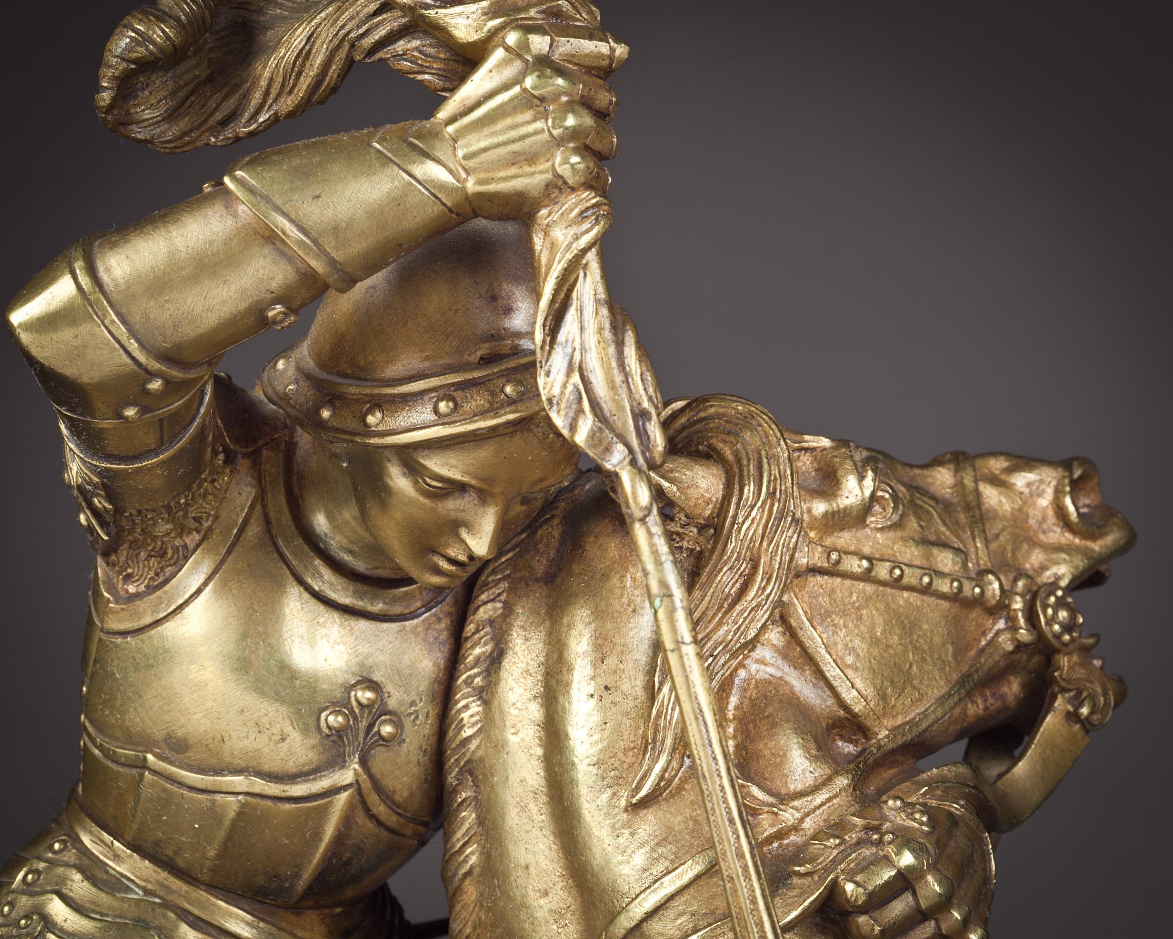Vergoldete französische Bronzestatue des „Joan of Arc, der die Engländer besiegt“, von Theodore Gechter im Zustand „Hervorragend“ im Angebot in New York, NY