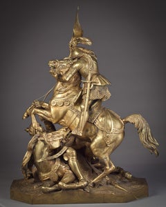 French Gilt Bronze of "Joan of Arc Defeating the English" by Theodore Gechter