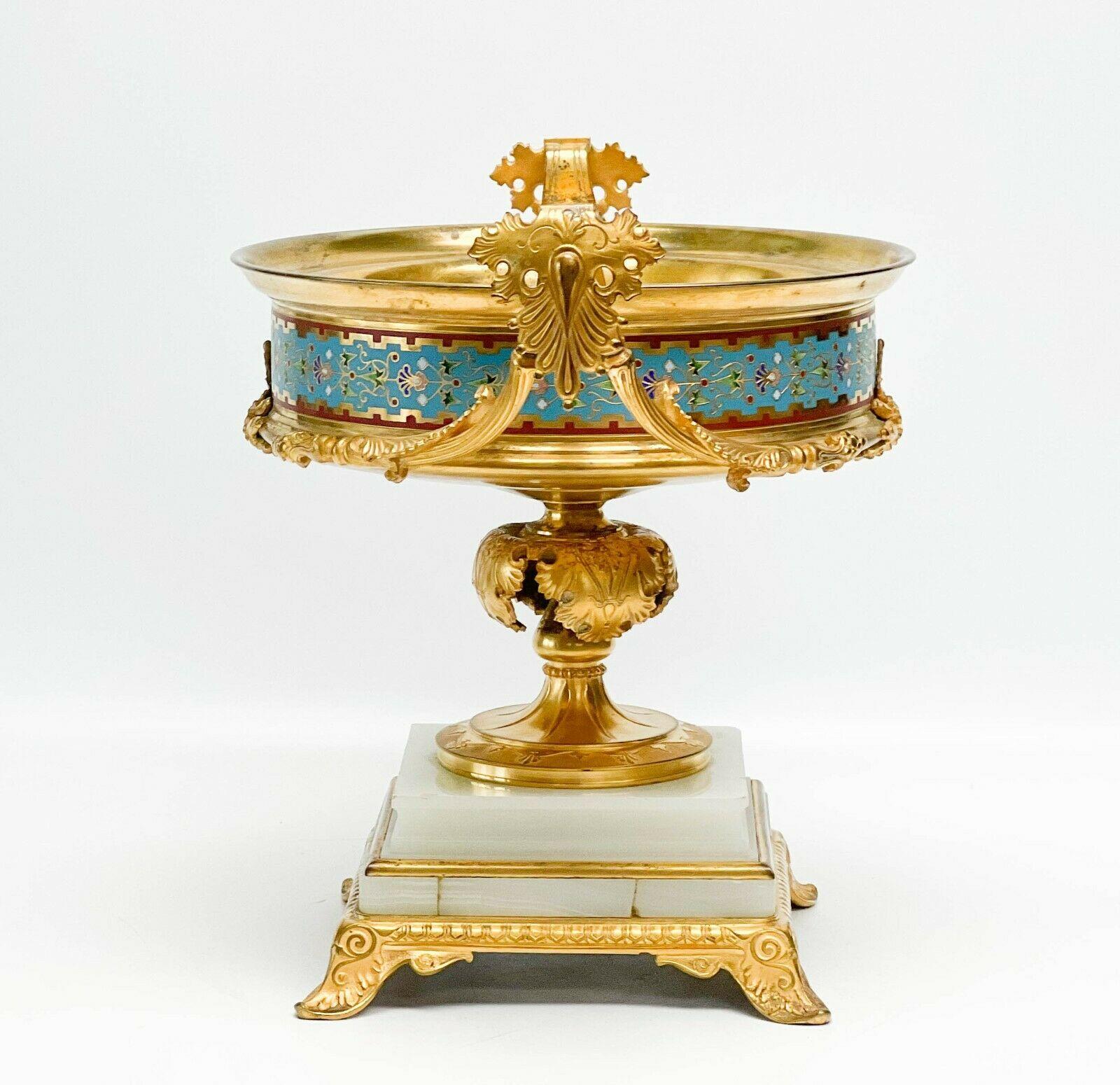 French Gilt Bronze Onyx and Champleve Enamel Centerpiece Bowl, Late ...