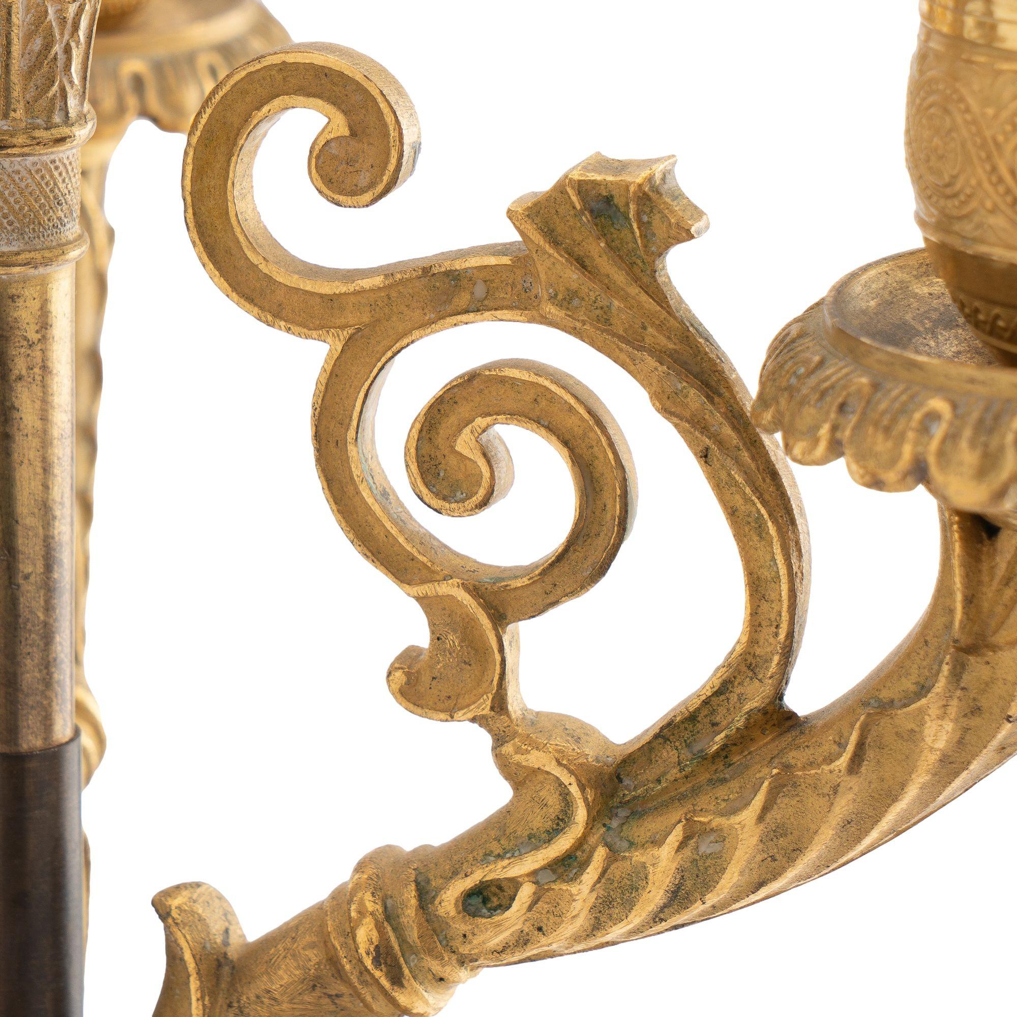 French Gilt Bronze & Opaline Glass Candelabra, 1815 For Sale 7