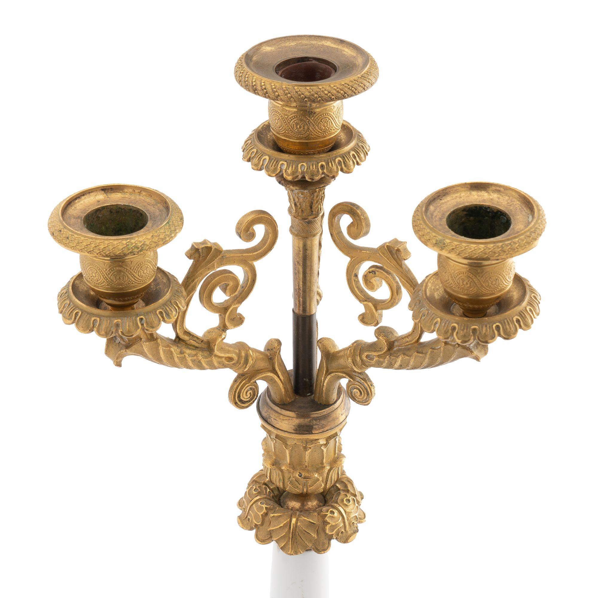French Gilt Bronze & Opaline Glass Candelabra, 1815 In Excellent Condition For Sale In Kenilworth, IL
