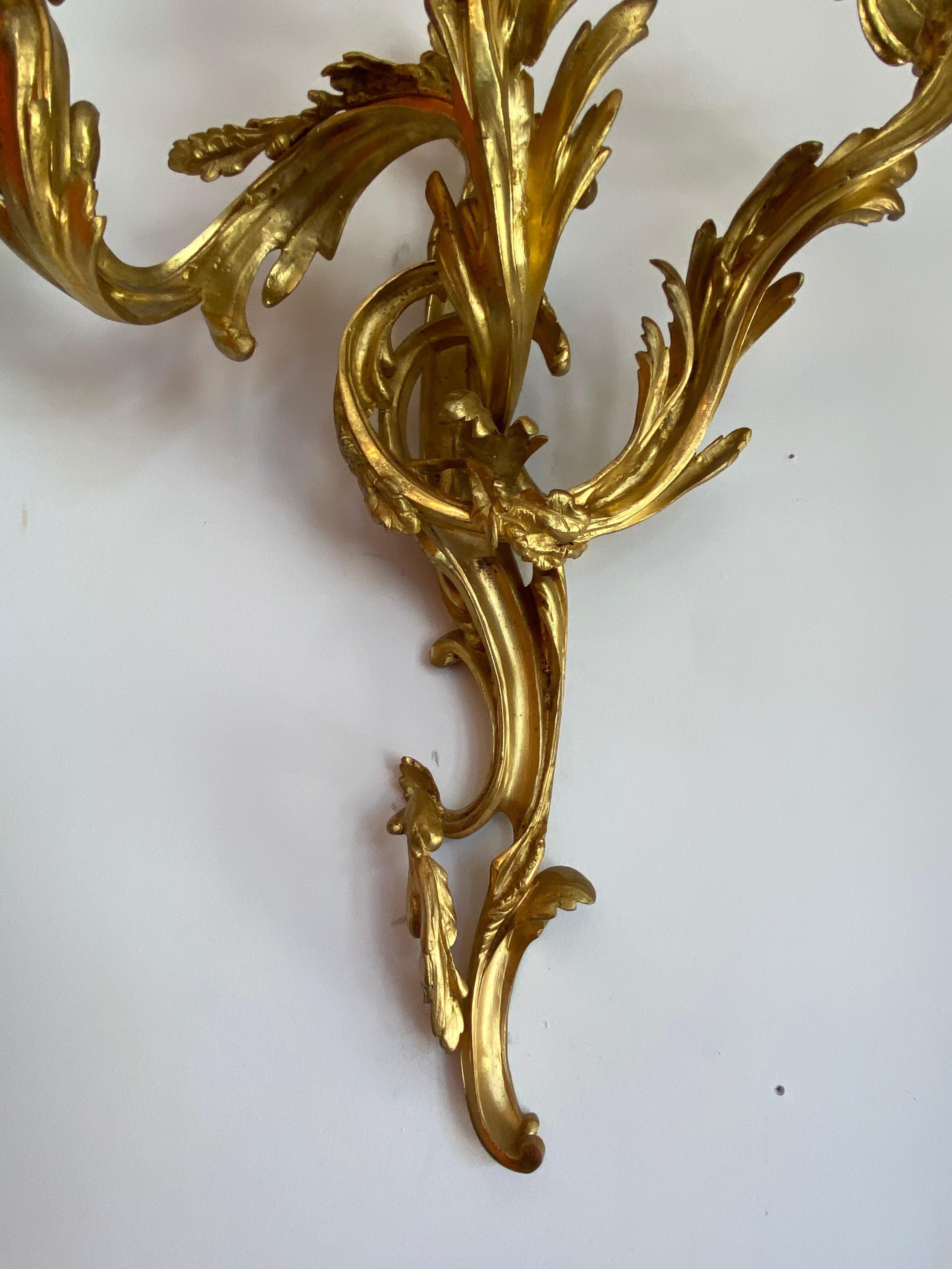 French Gilt Bronze Pair of Sconces 1