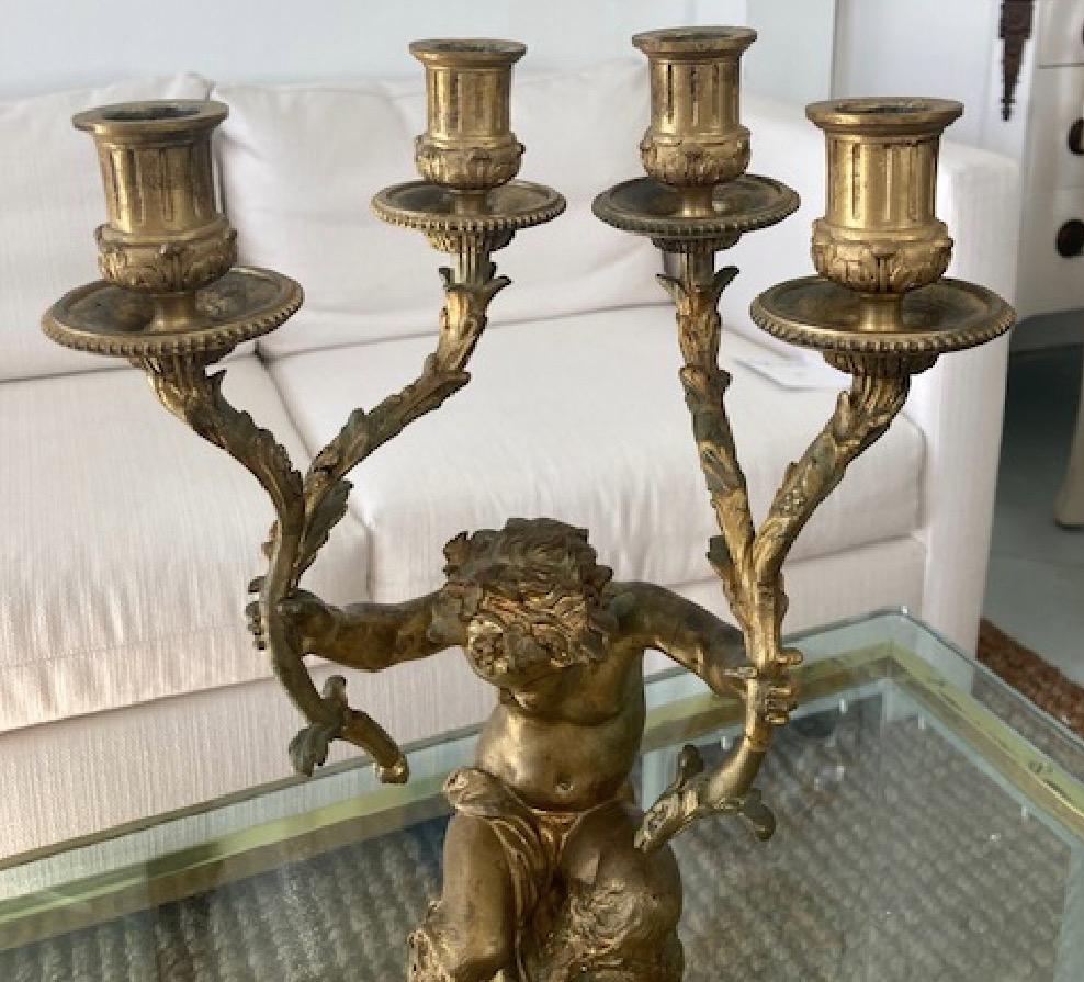 French Gilt Bronze Pan Putti Candelabras, a Pair For Sale 4