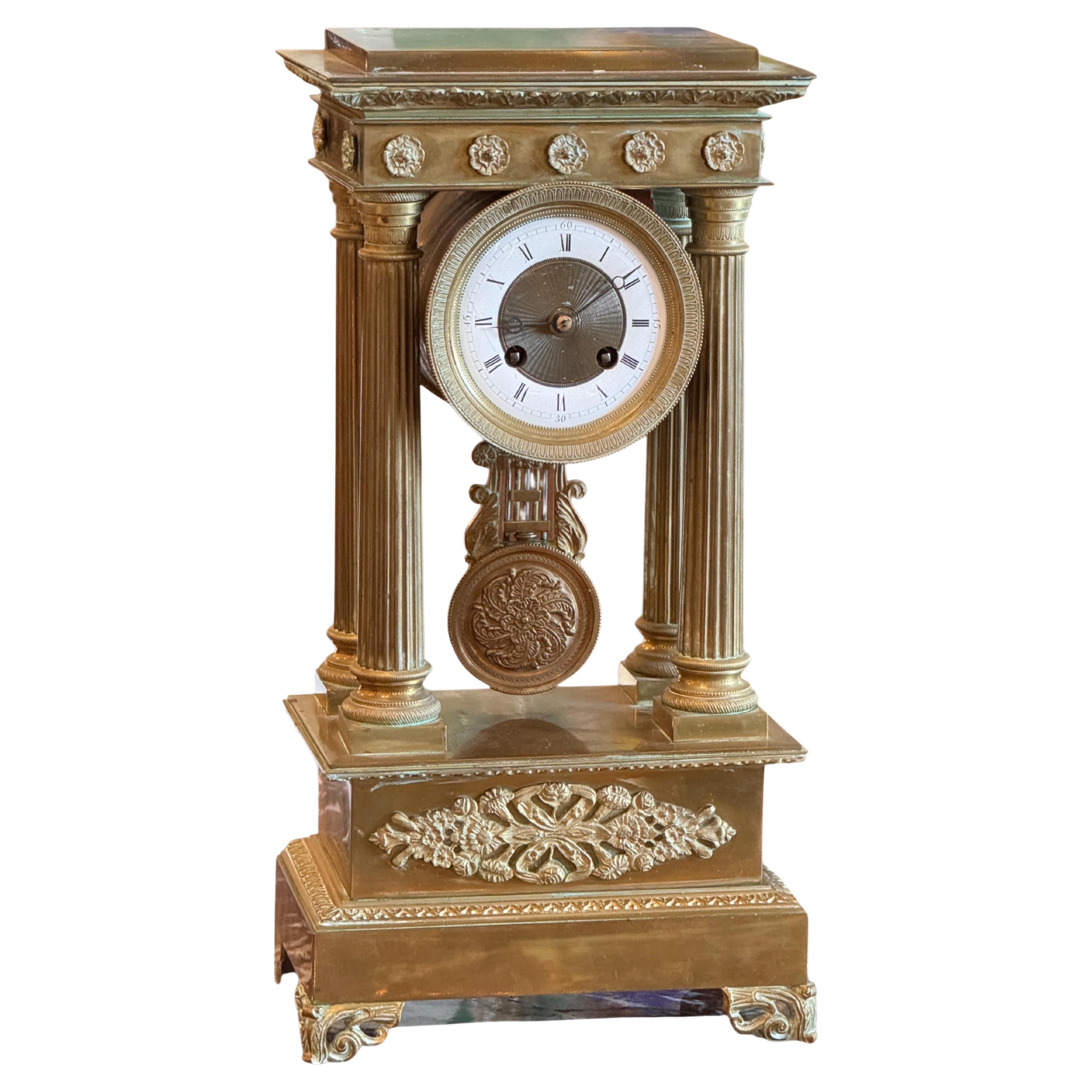French Gilt Bronze Portico Clock