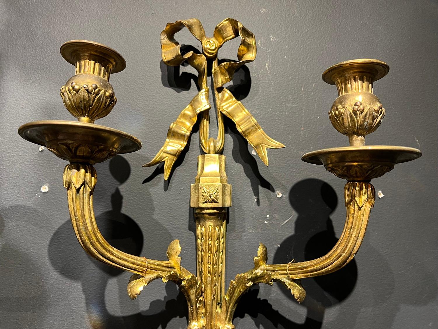 Pair of French Gilt Bronze Sconces In Good Condition In New York, NY