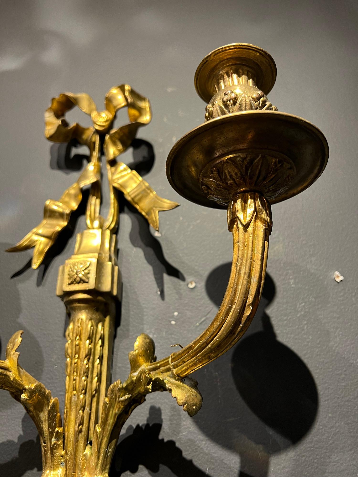 20th Century Pair of French Gilt Bronze Sconces