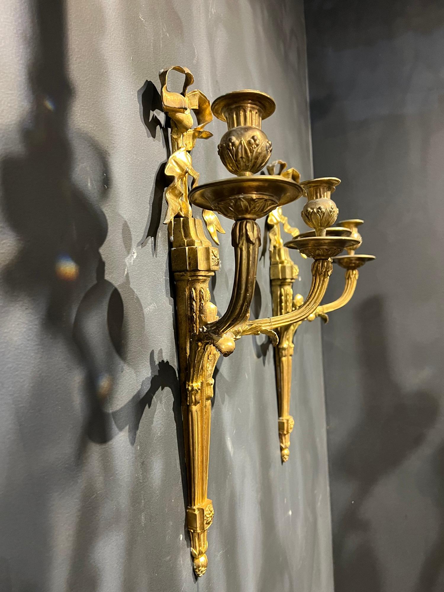 Pair of French Gilt Bronze Sconces 1