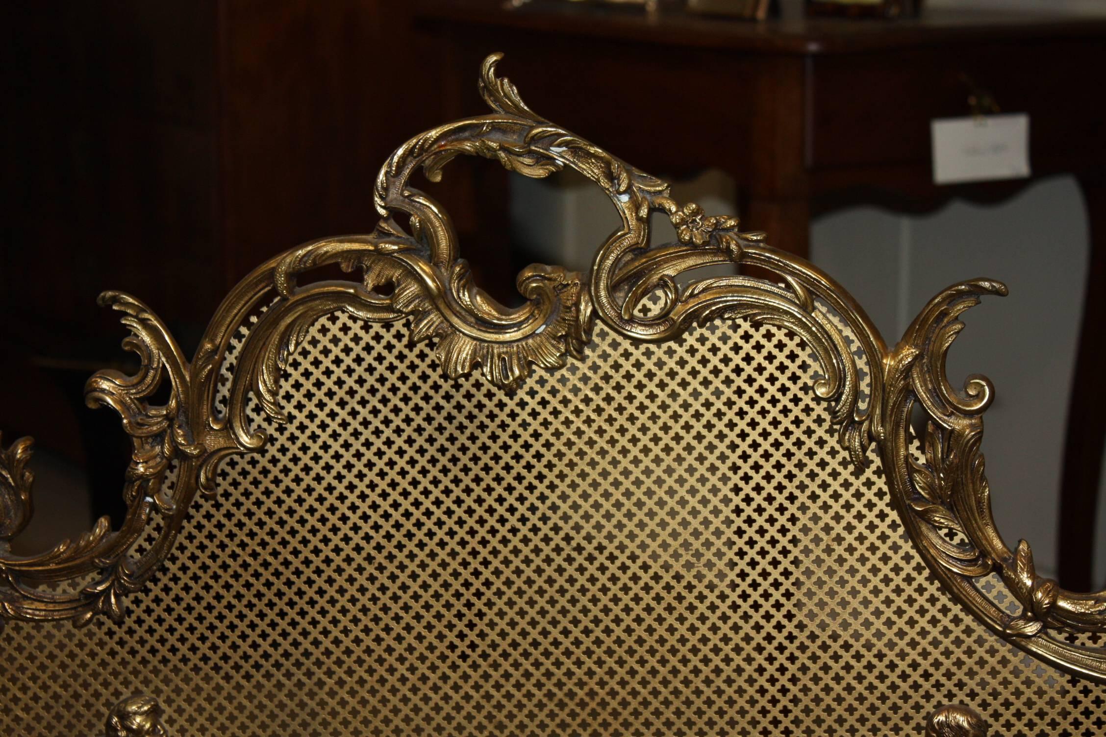 19th Century French Gilt Bronze Scroll Fire Place Screen or Fire Screen For Sale