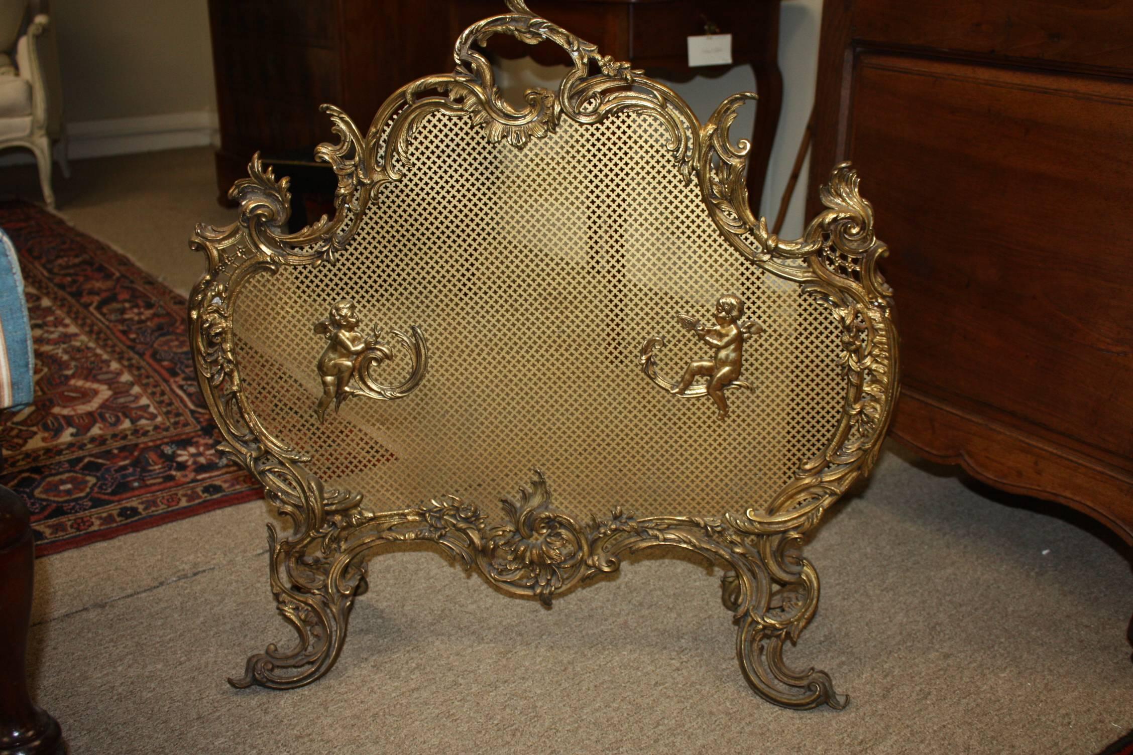 French Gilt Bronze Scroll Fire Place Screen or Fire Screen For Sale 2
