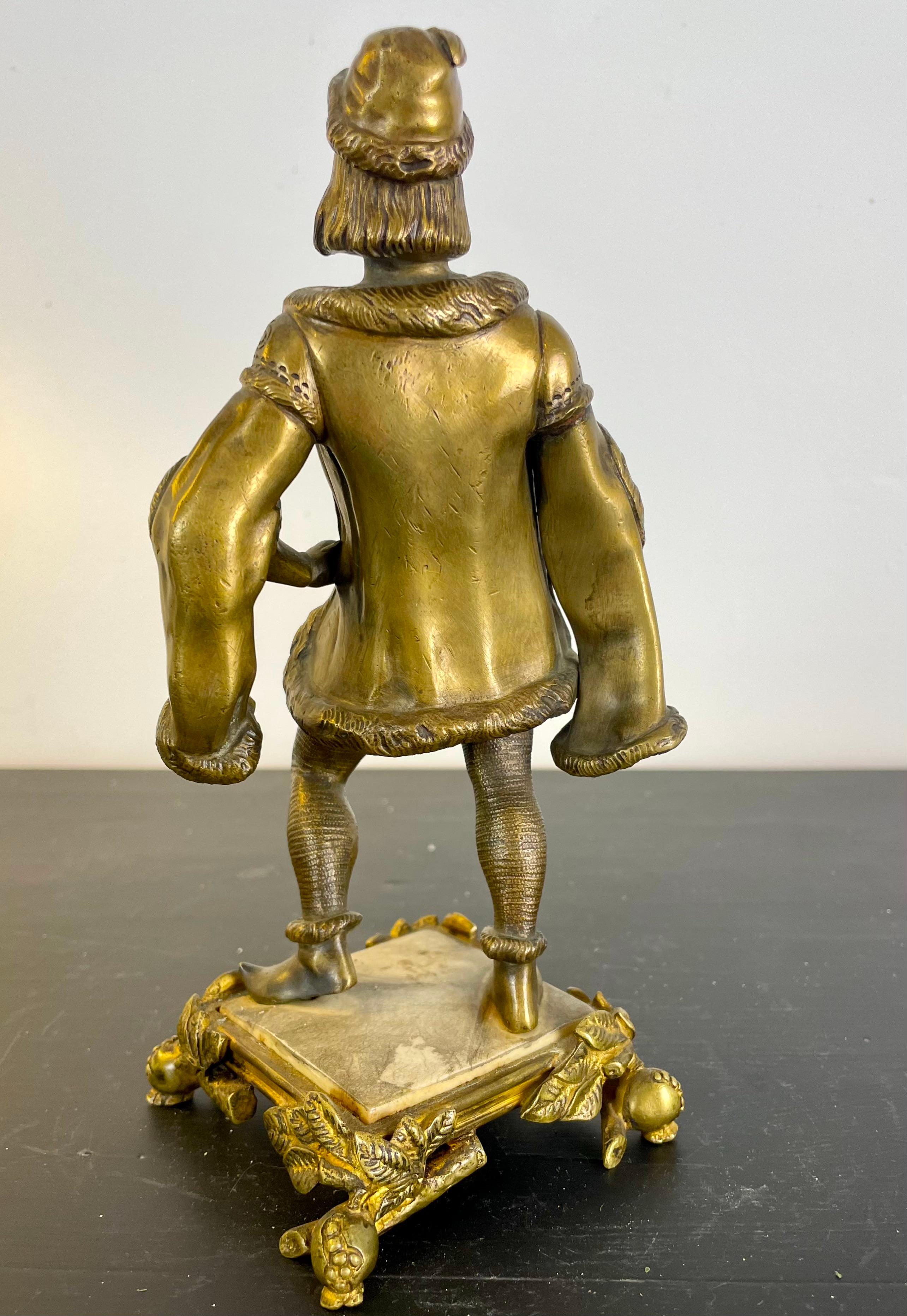 19th Century French Gilt bronze sculpture of a gallant in Renaissance style - 19th France For Sale