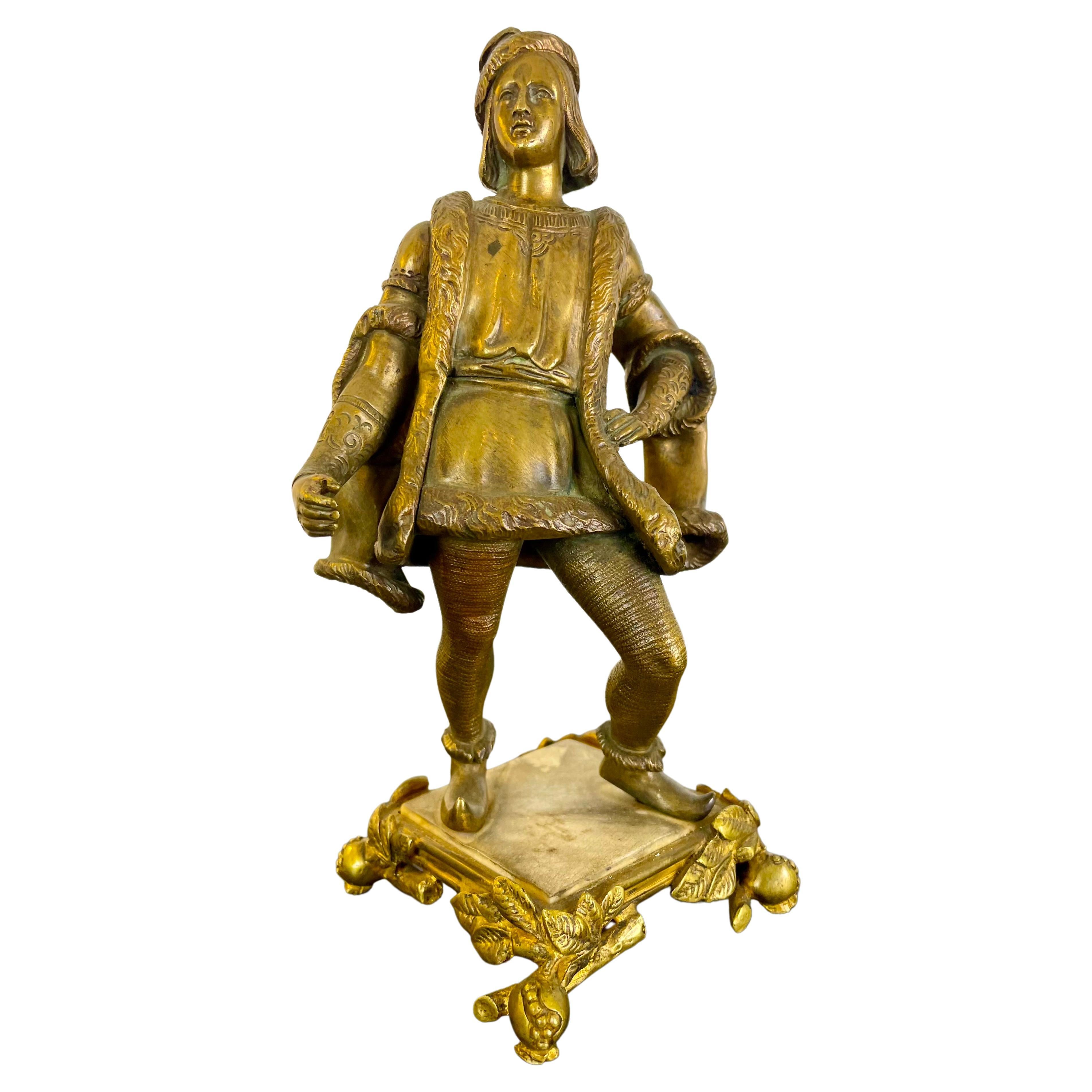 French Gilt bronze sculpture of a gallant in Renaissance style - 19th France For Sale