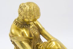 French Gilt Bronze Sculpture of the Seated Poet Sappho, J. Pradier, 19th Century