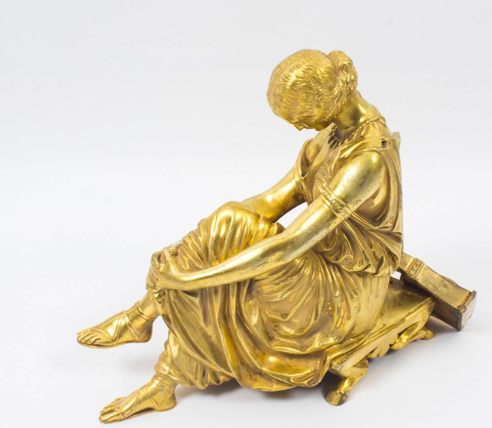 French Gilt Bronze Sculpture of the Seated Poet Sappho, J. Pradier, 19th Century 1