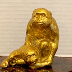 French Gilt Bronze Sculpture of Seated Monkeys