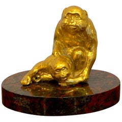 Antique French Gilt Bronze Sculpture of Seated Monkeys