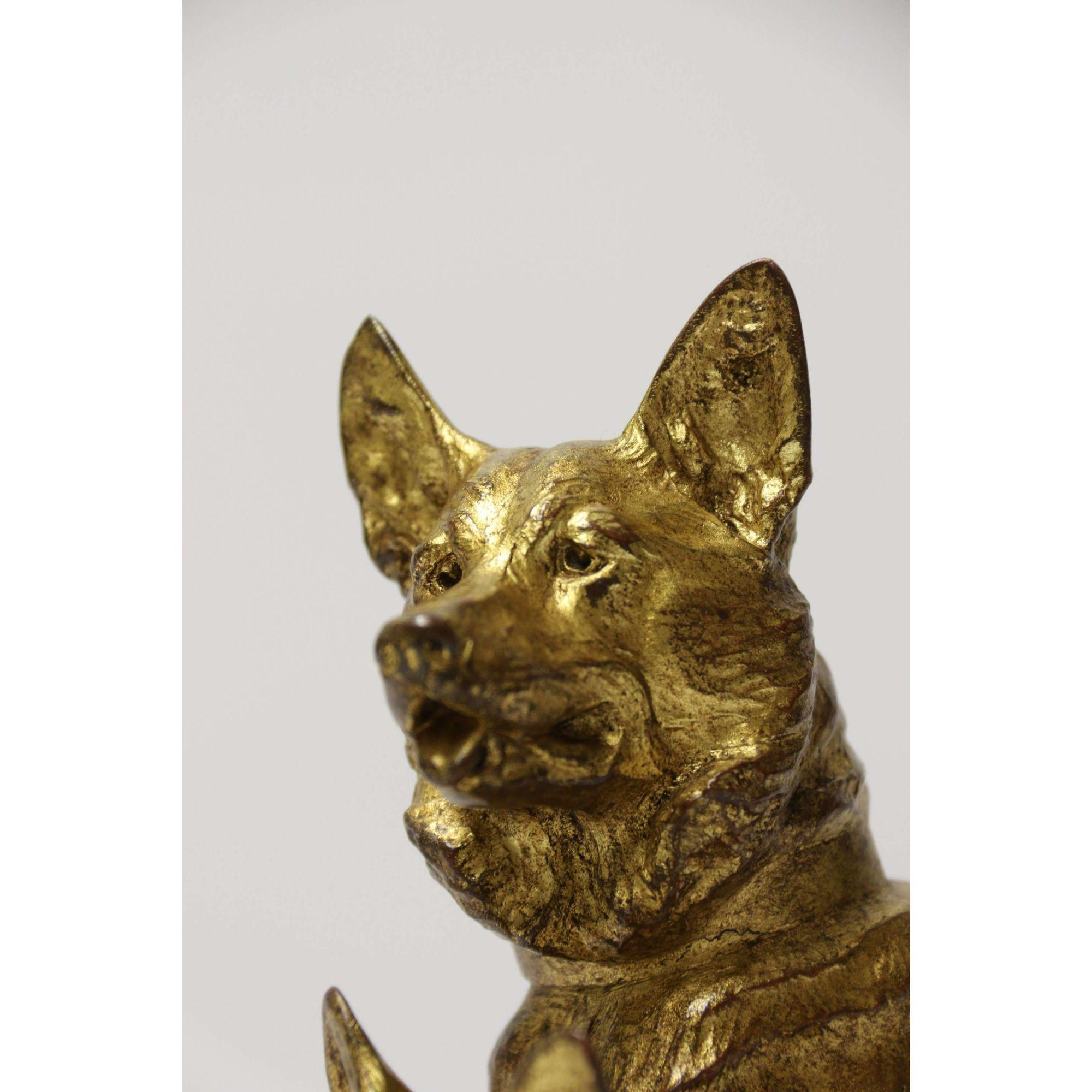 Estudio francés en bronce dorado de dos perros pastores alemanes por Louis Riche, hacia 1910 en venta 4