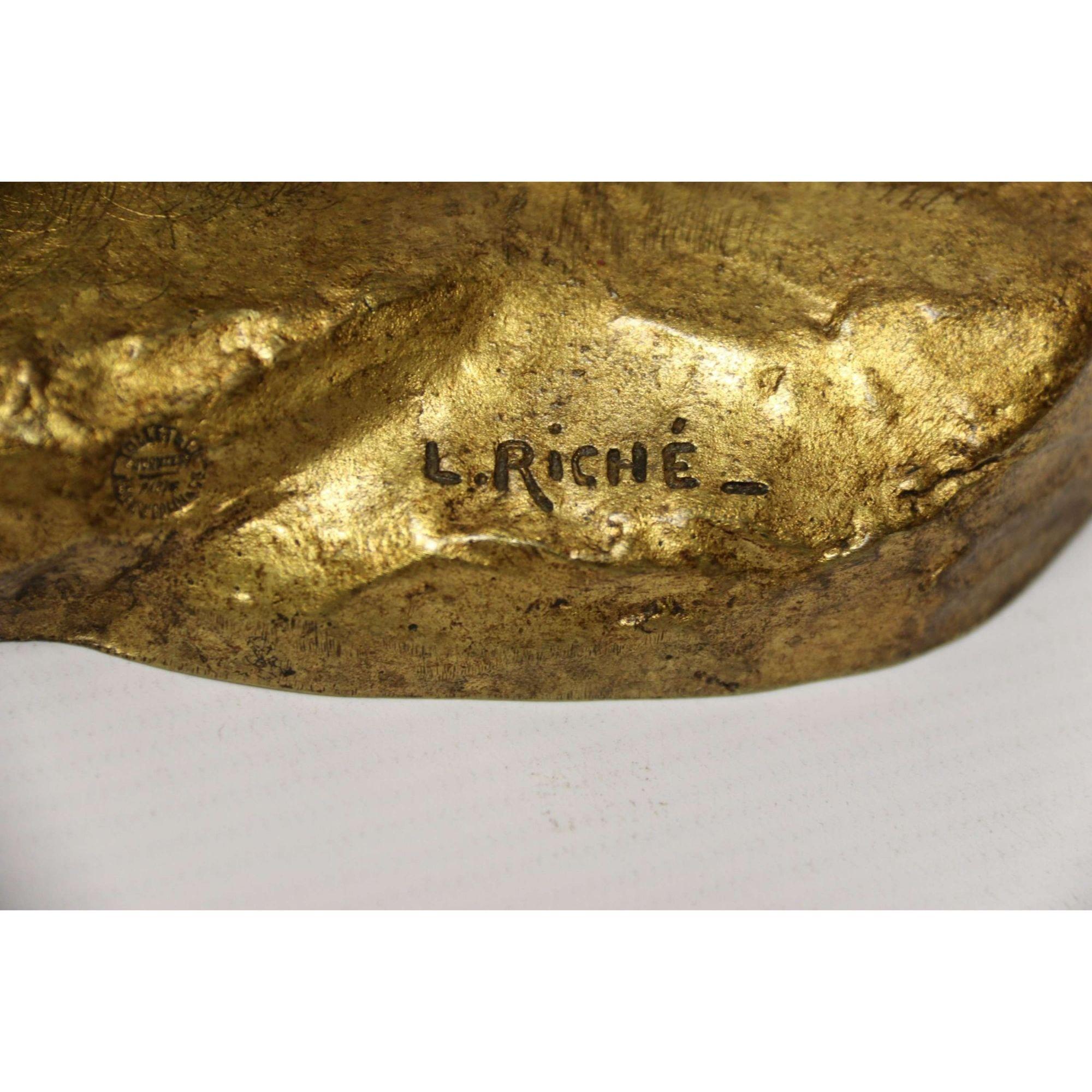 Estudio francés en bronce dorado de dos perros pastores alemanes por Louis Riche, hacia 1910 en venta 12