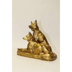 French Gilt Bronze Study of Two German Shepherd Dogs by Louis Riche, circa 1910