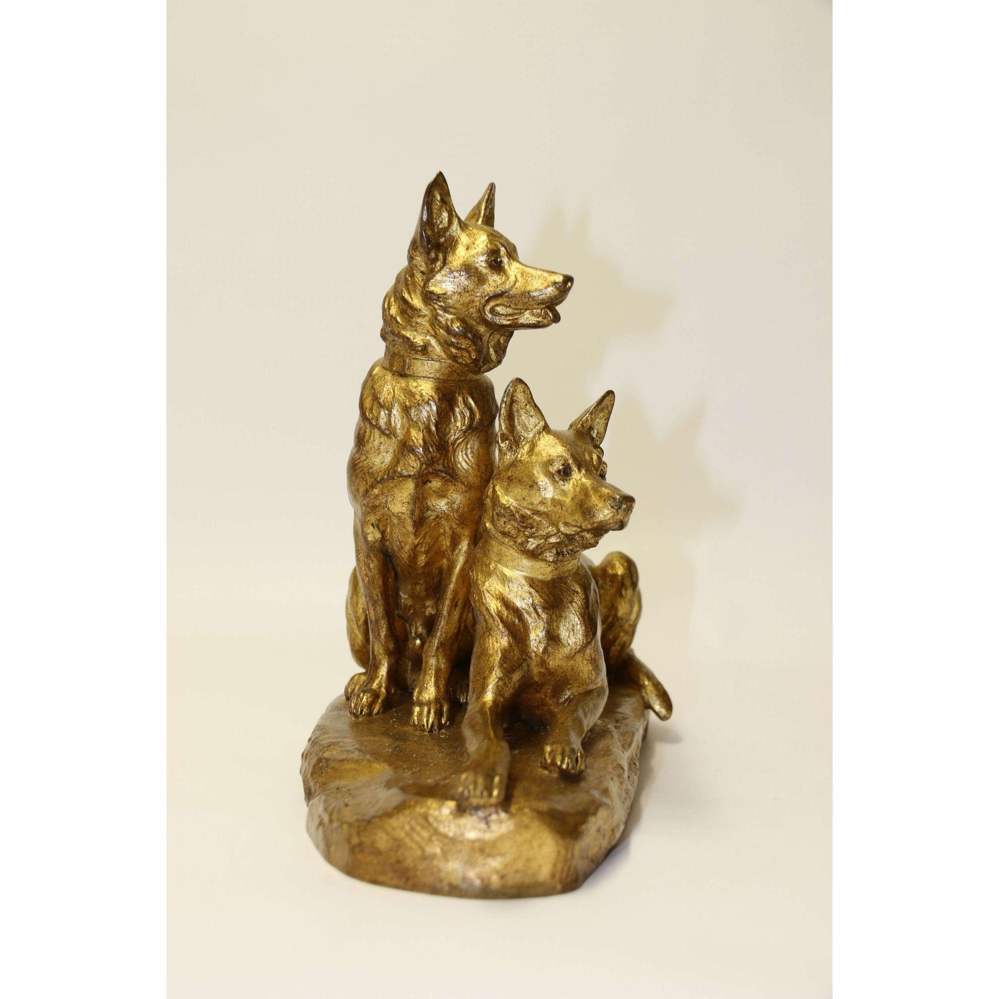 French Gilt Bronze Study of Two German Shepherd Dogs by Louis Riche, circa 1910 For Sale 2