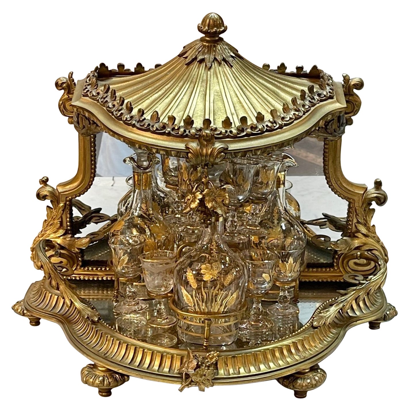 Set Tantalus in bronzo dorato francese