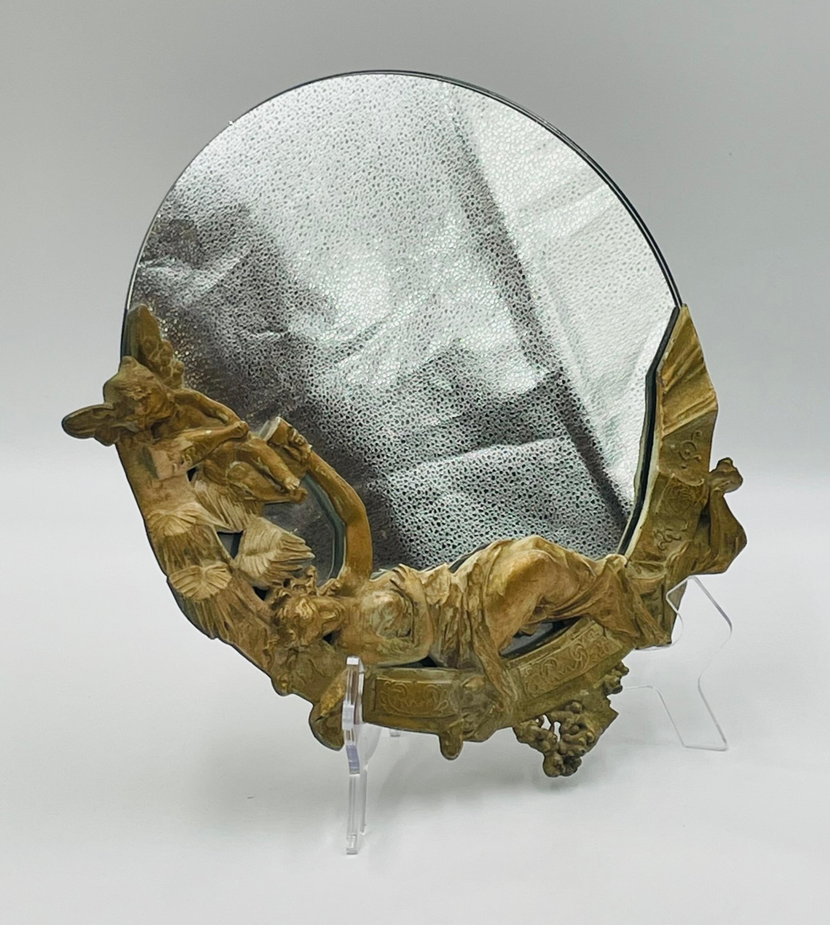 Français Miroir de courtoisie en bronze doré signé PH Martin, époque victorienne en vente