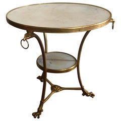 French Gilt Bronze & White Marble Round Gueridon Table in the Empire Taste
