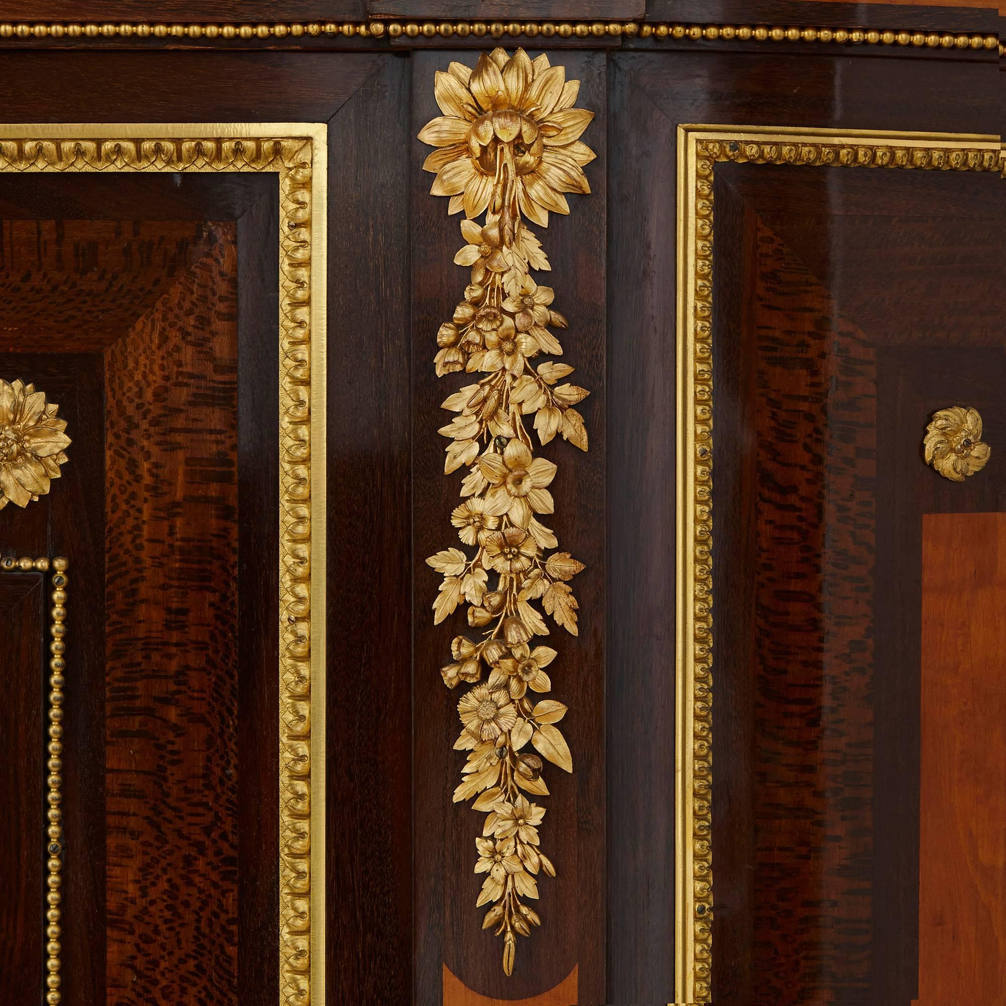 19th Century French Gilt Bronze, Marble and Marquetry Cabinet by Gros
