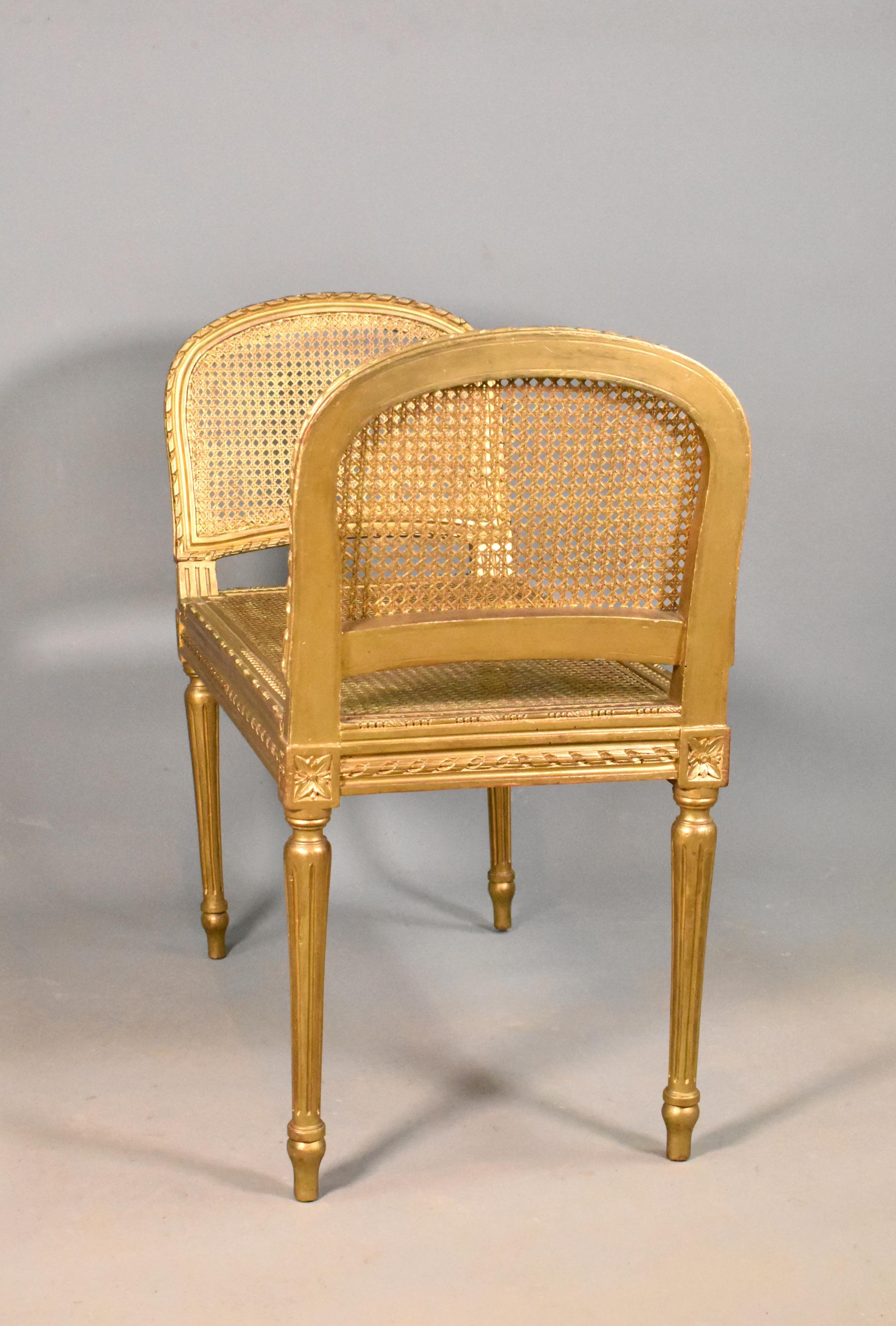 French Gilt Cane bench Louis XVI Style 6