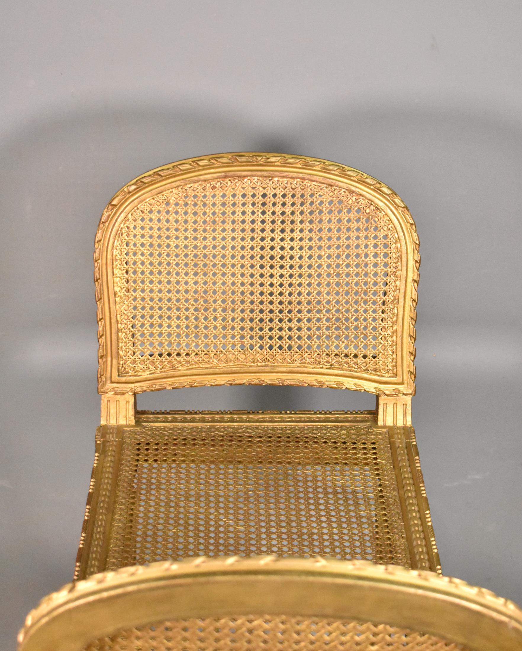 Caning French Gilt Cane bench Louis XVI Style