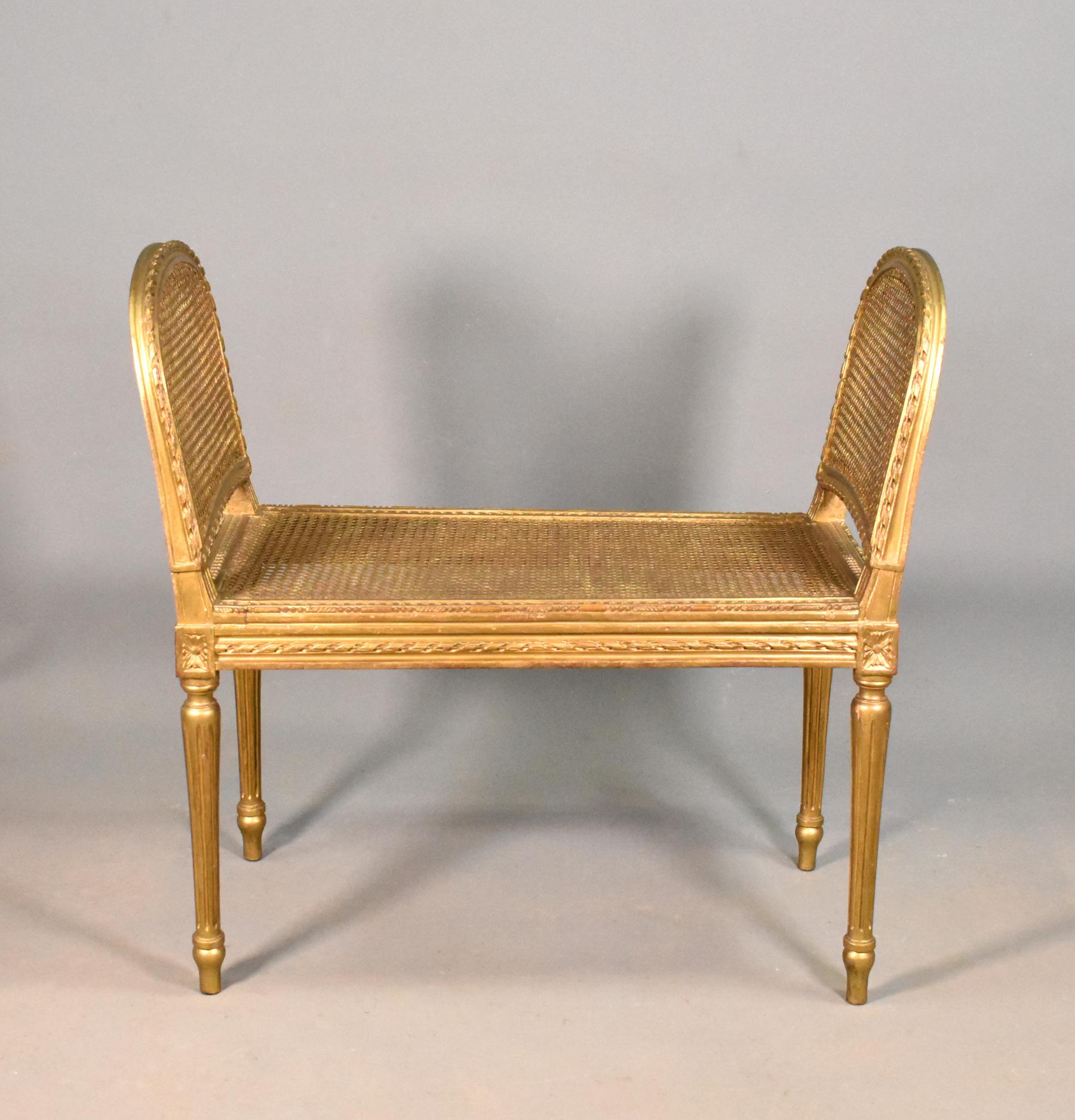 French Gilt Cane bench Louis XVI Style In Good Condition In SAINTE-COLOMBE, FR