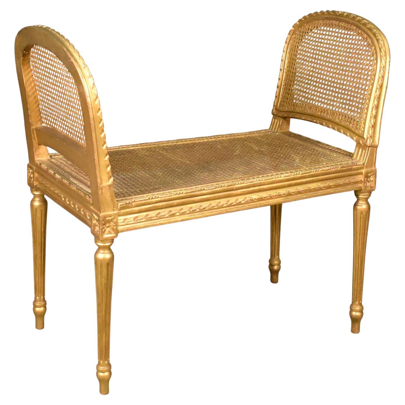 French Gilt Cane bench Louis XVI Style