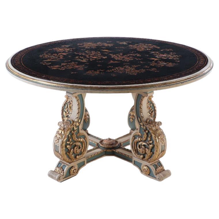 French gilt carved and painted round table attributed to Jansen C 1945 For Sale