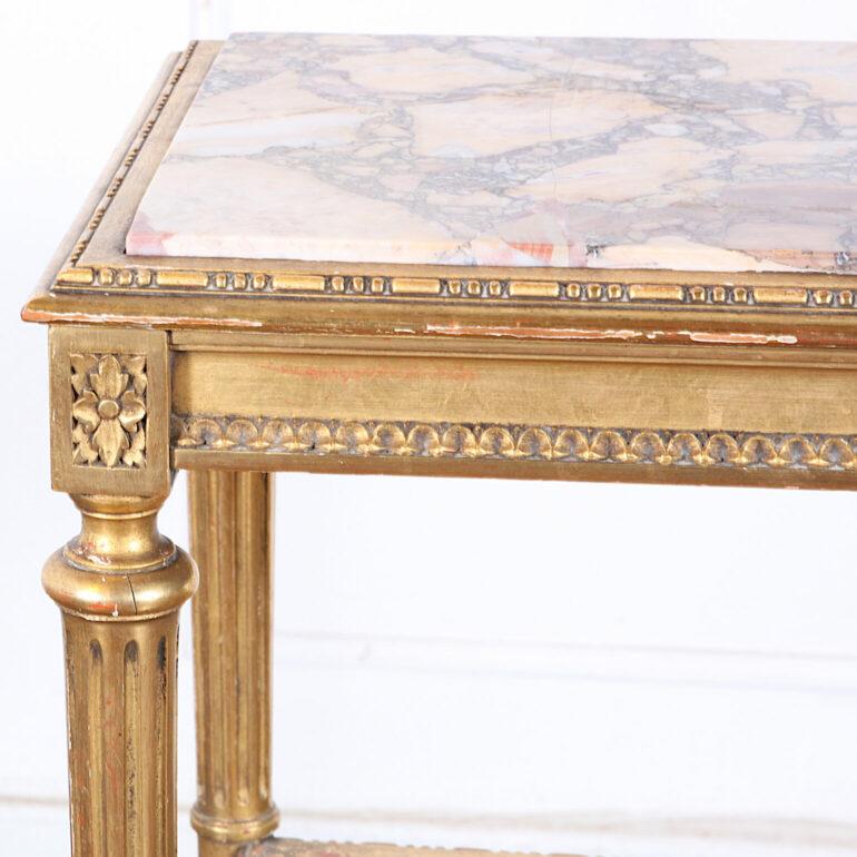 Marble French Gilt + Carved Louis XVI Side Table
