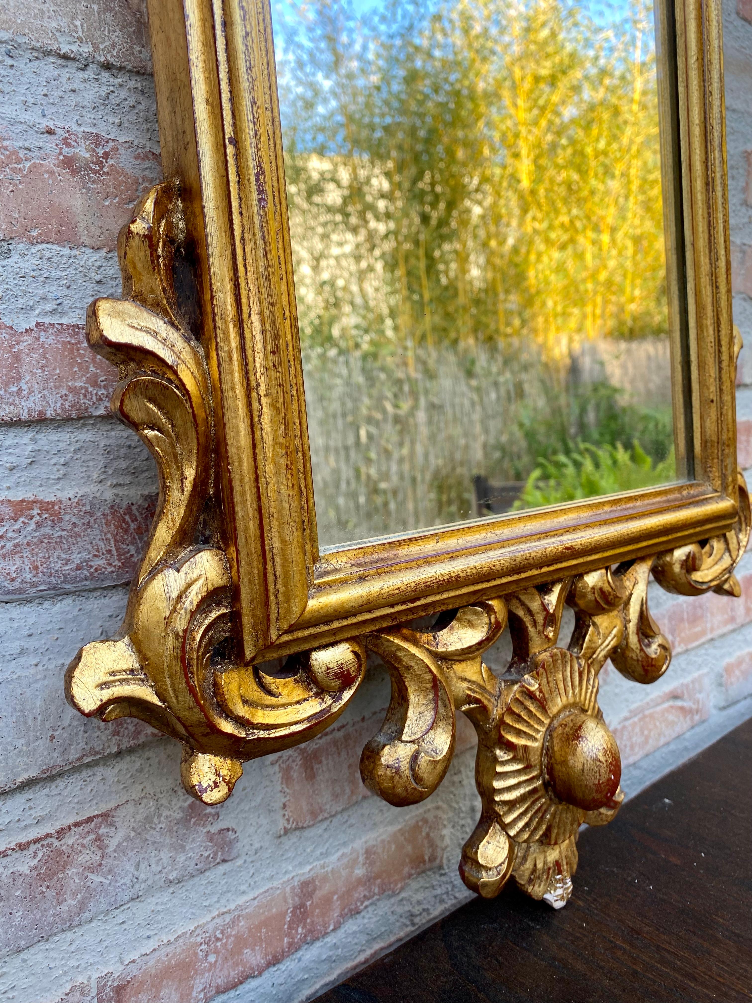 Giltwood French Gilt Carved Wall Mirror in French Rococo Style with Oil Painting of Flora For Sale