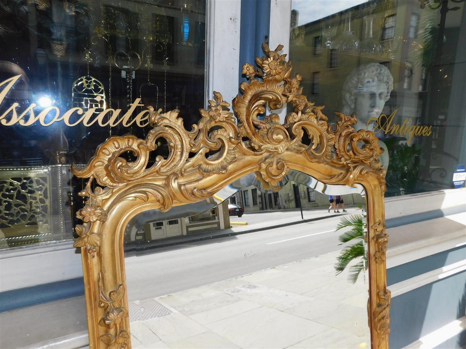 Louis Philippe French Gilt Carved Wood and Gesso Foliage Wall Mirror with Beveled Glass C. 1820