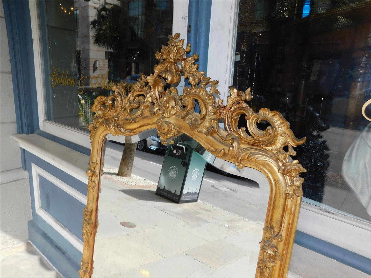 Hand-Carved French Gilt Carved Wood and Gesso Foliage Wall Mirror with Beveled Glass C. 1820