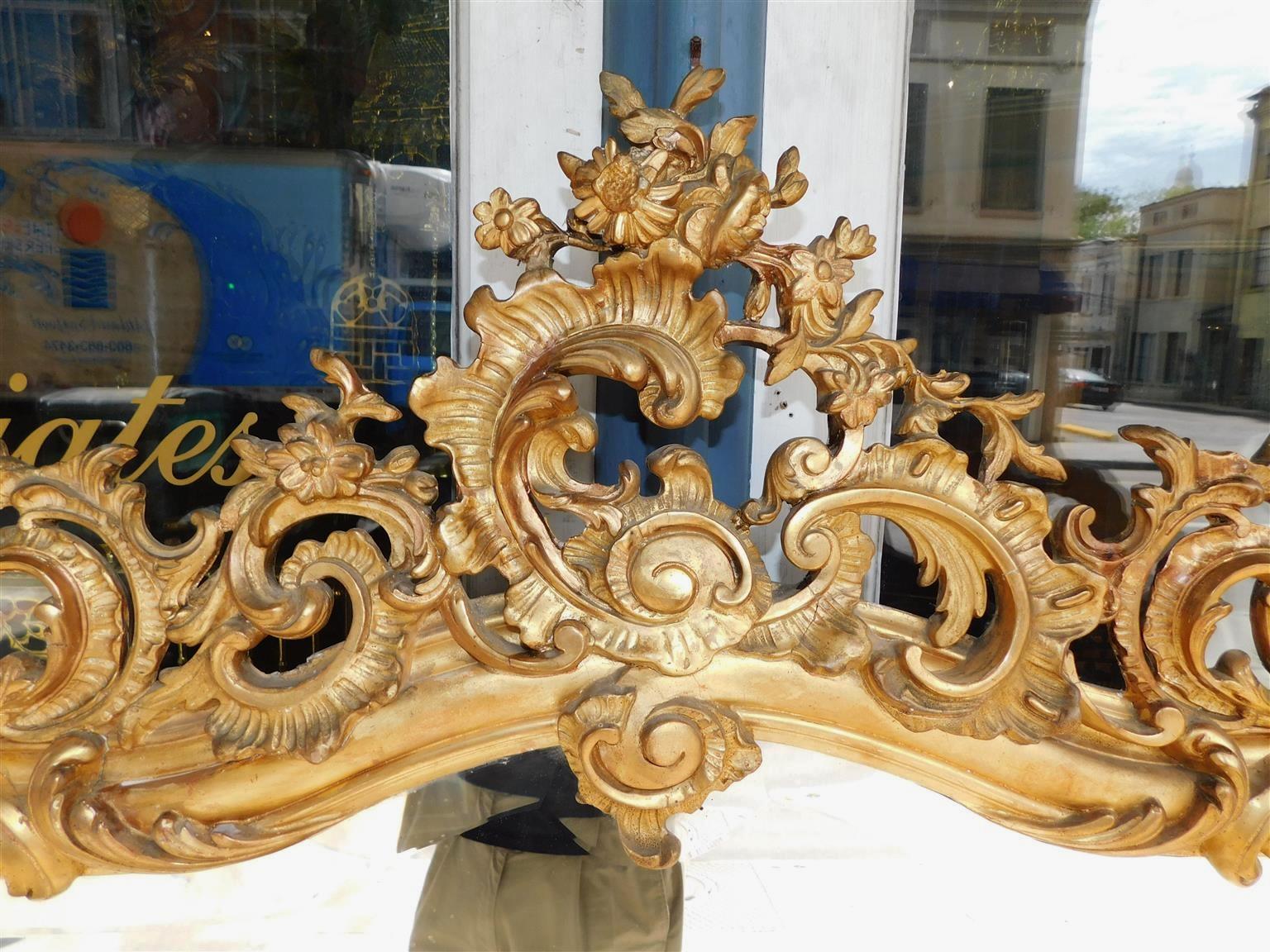 French Gilt Carved Wood and Gesso Foliage Wall Mirror with Beveled Glass C. 1820 In Excellent Condition In Hollywood, SC